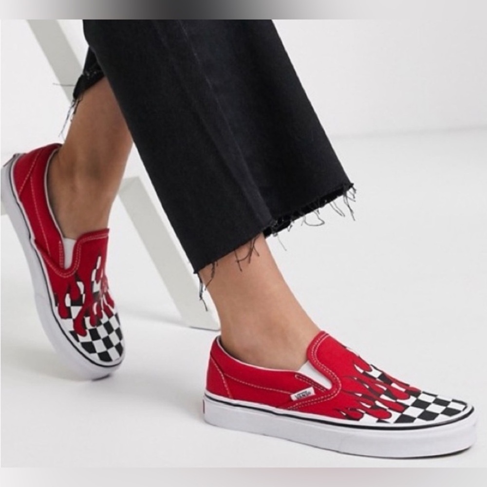 Vans Slip On Checker Blood Drips Flame Red Sneakers Shoes Men’s 5.5 Women’s 7.0 - Picture 4 of 12